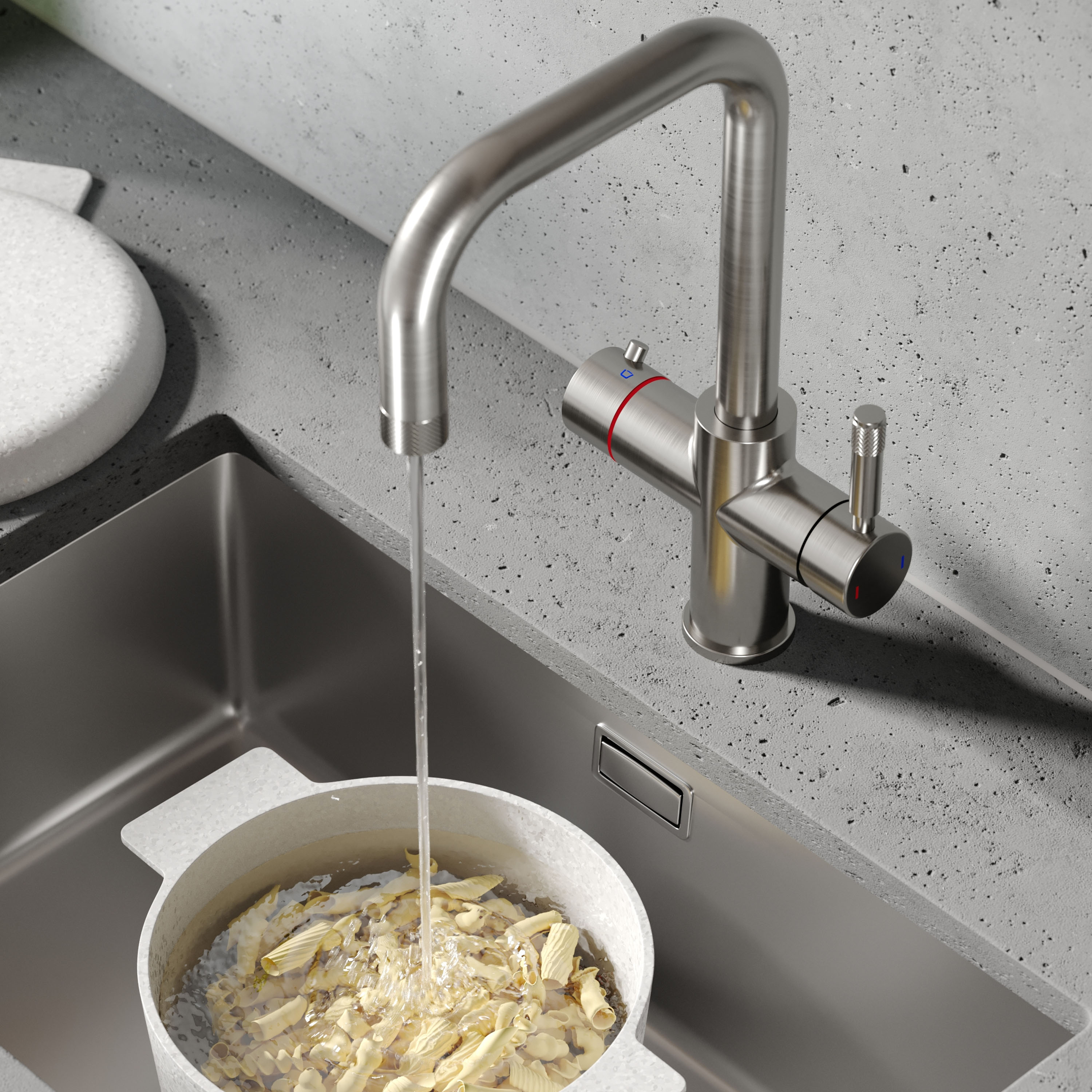 Vellamo Aura 4-in-1 Instant Boiling Water Tap with Knurled Handles & Spout, Boiler, Chiller & Filter