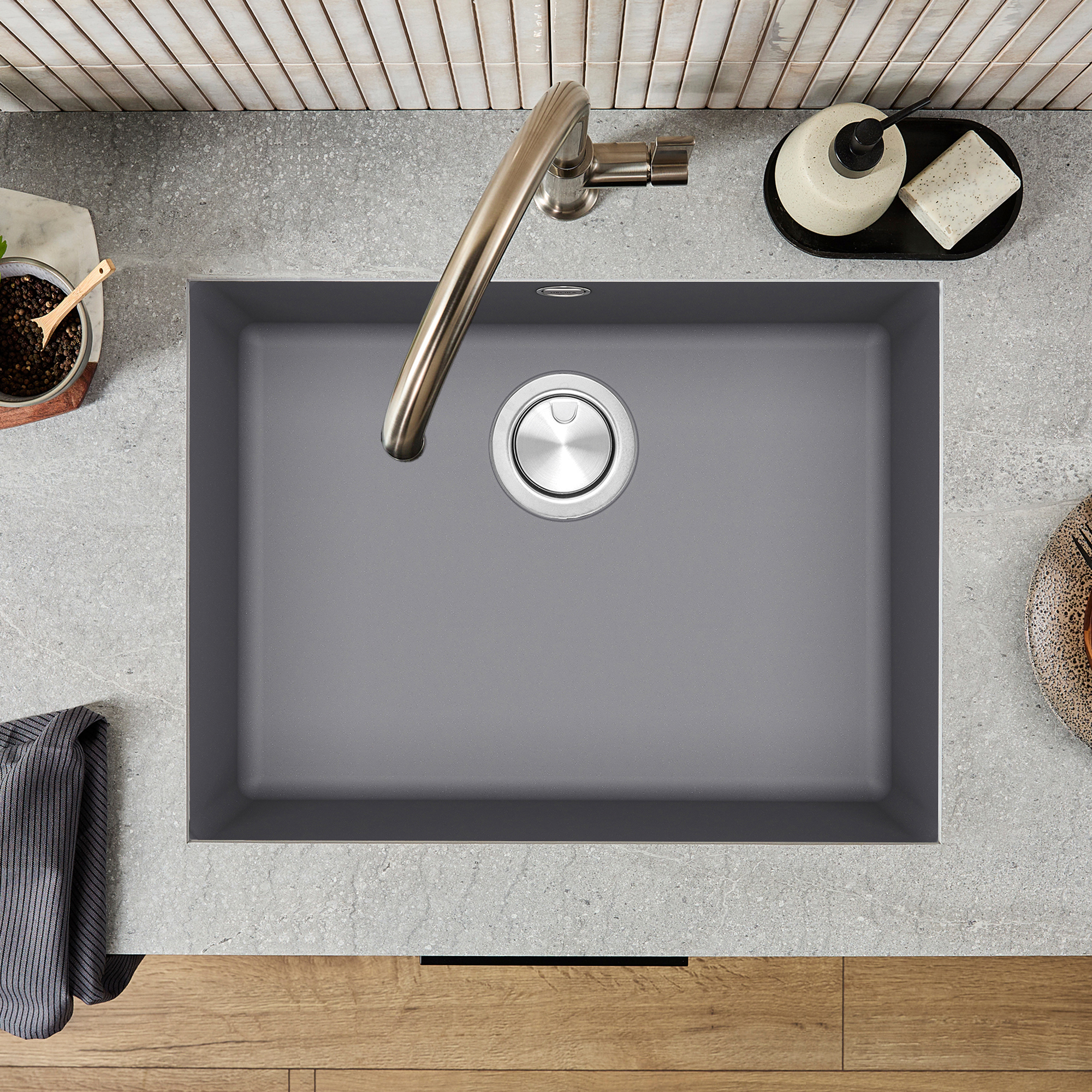 Clearwater Lumen 1 Bowl Granite Composite Inset/Undermount Kitchen Sink - 590 x 450mm
