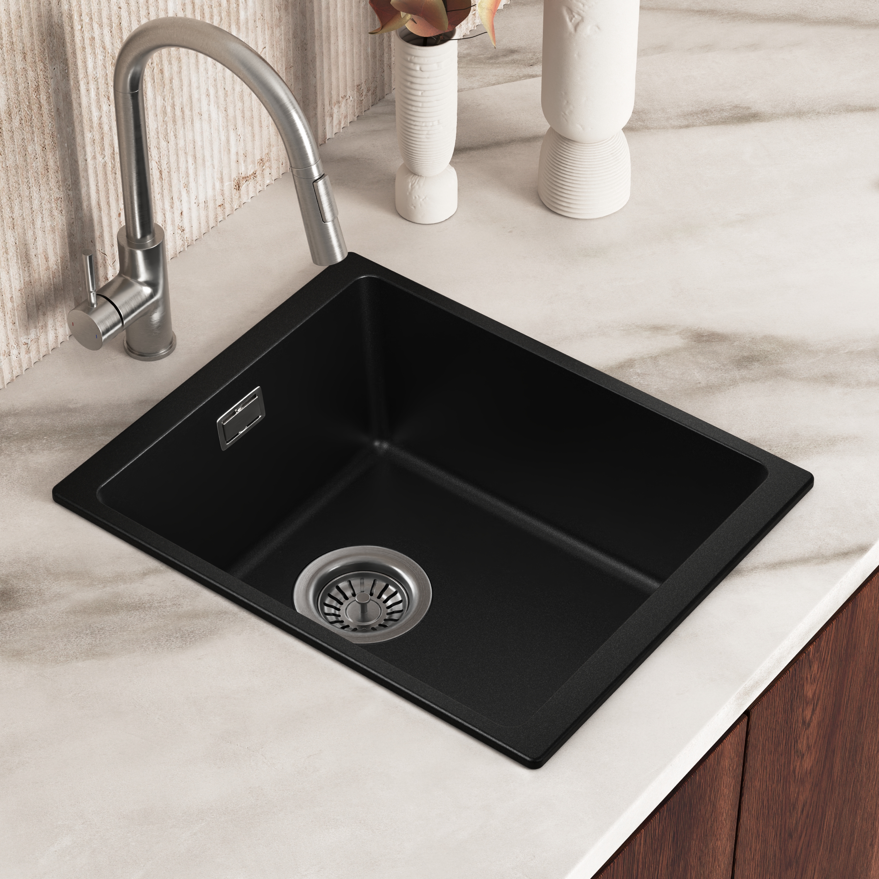 Vellamo Terra Compact 1 Bowl Granite Composite Inset or Undermount Kitchen Sink & Waste - 370 x 460mm