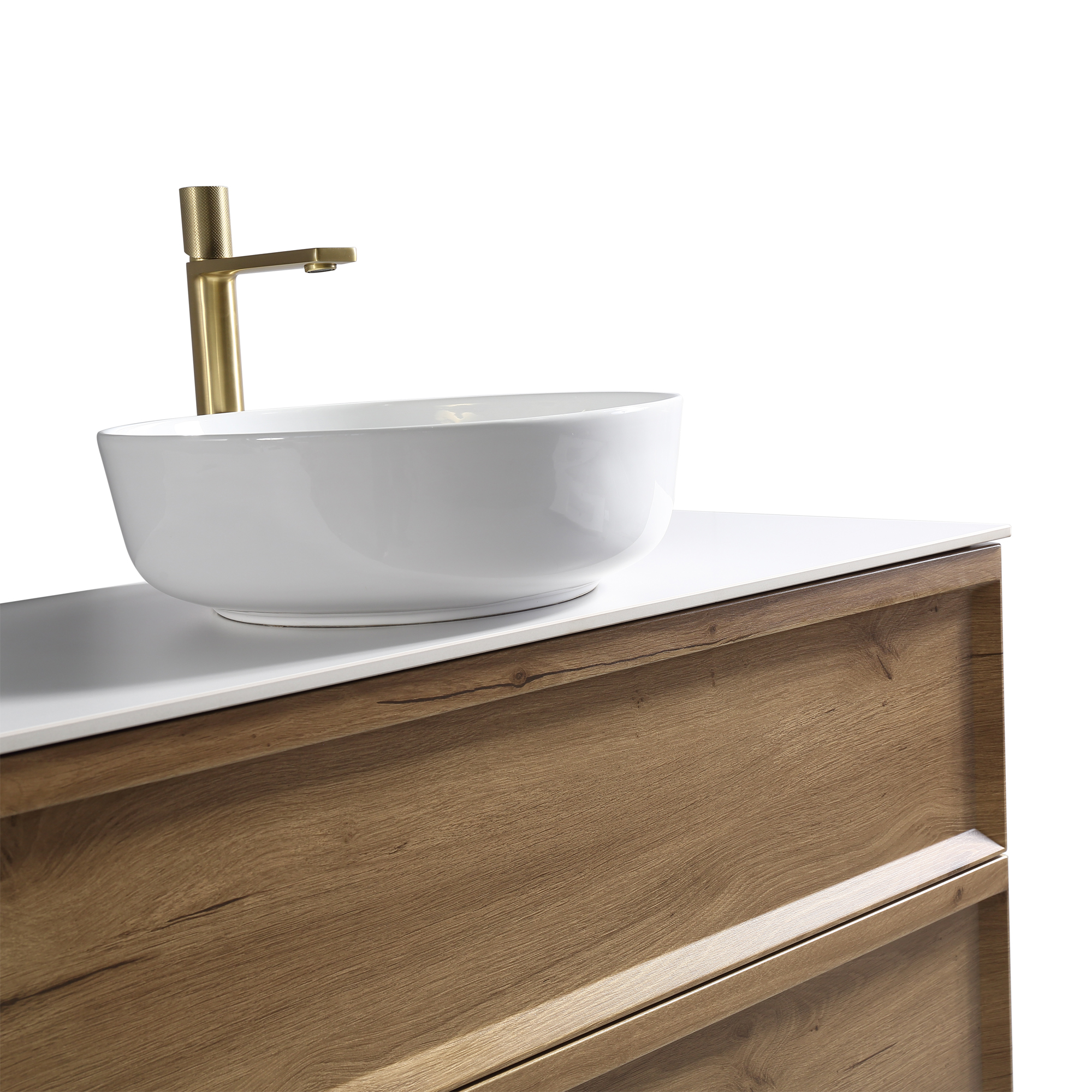 Aura 800mm Wall Mounted Natural Oak Vanity Unit & Sintered Stone Countertop