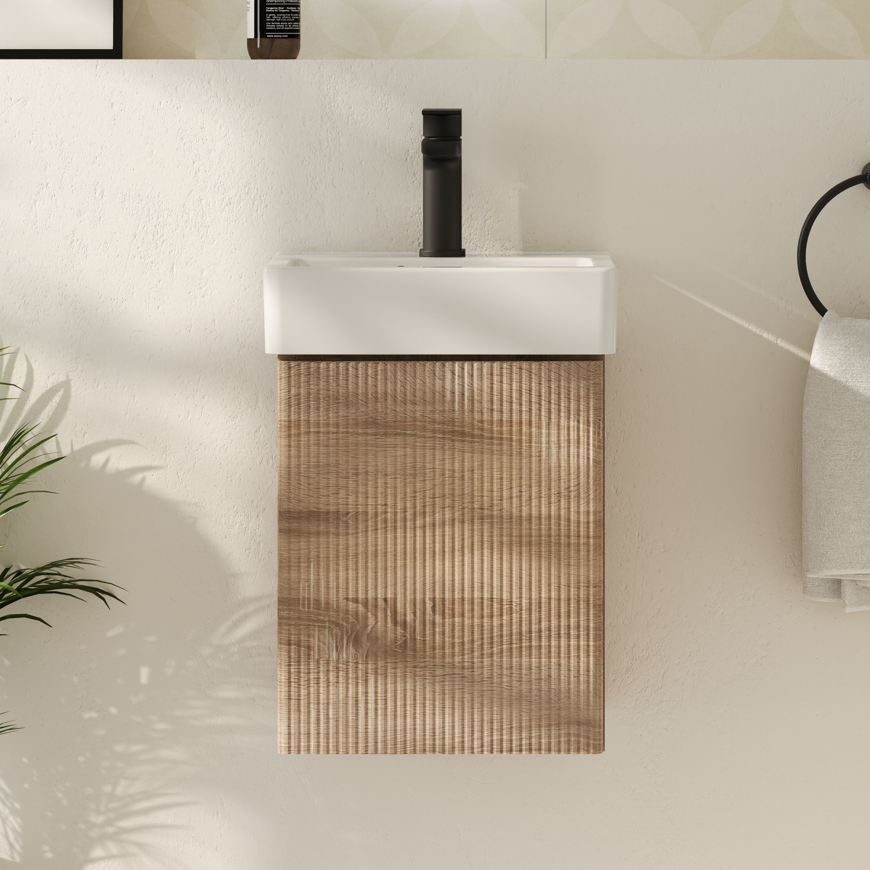 Drench Origin 340mm Fluted Cloakroom Wall Mounted Vanity Unit & Basin