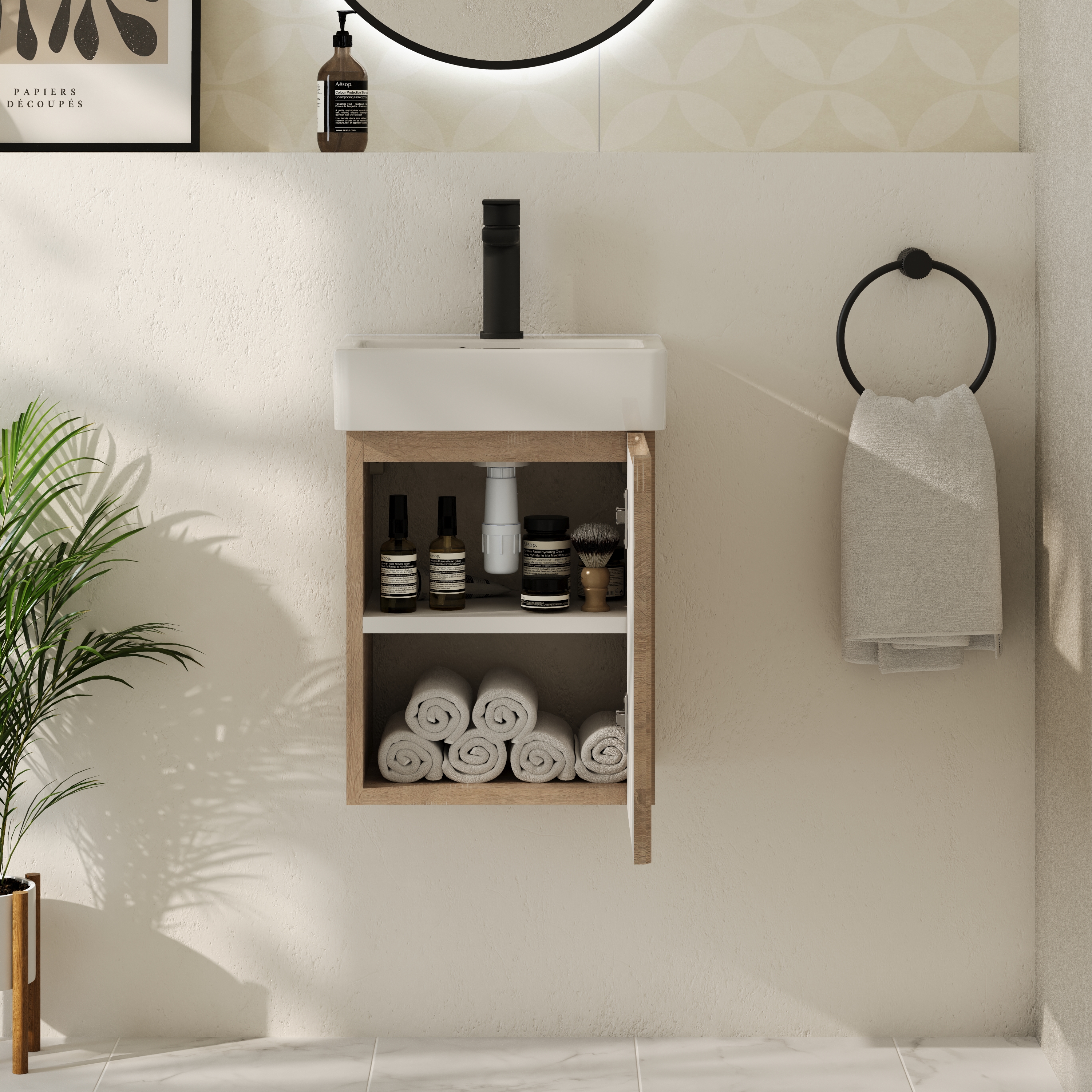 Drench Origin 340mm Fluted Cloakroom Wall Mounted Vanity Unit & Basin