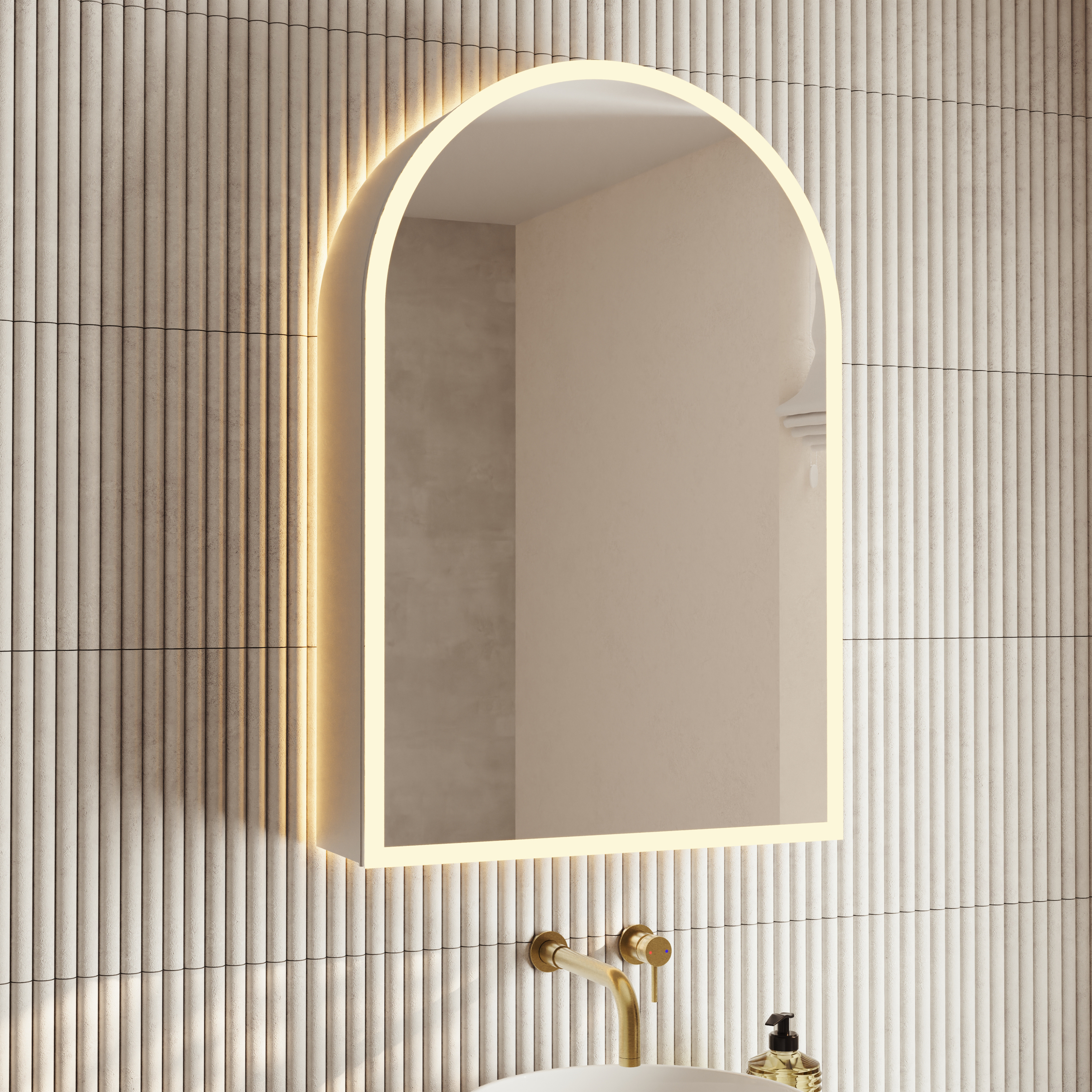 Harper LED Arch Mirrored Cabinet with Demister Pad, Shaver Socket & Colour Change Lights - 500 x 750mm