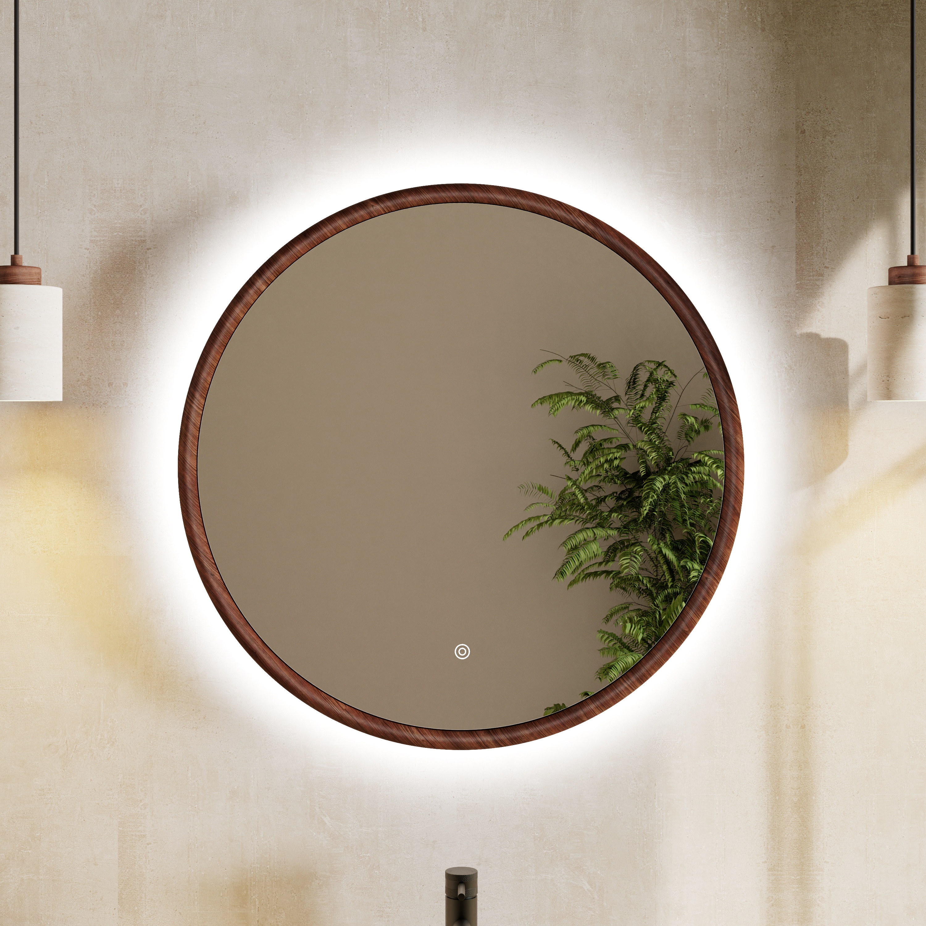 Drench Alfie LED Illuminated Wood Effect Framed Mirror with Demister Pad & Colour Change Lights - 600mm