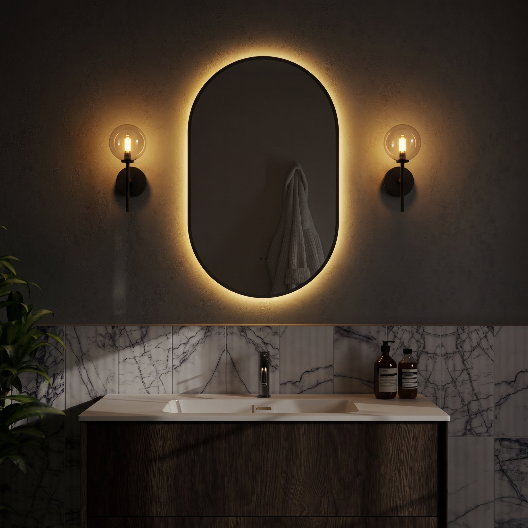 Billy LED Illuminated Oval Framed Mirror with Demister Pad & Colour Change Lights - 500 x 800mm