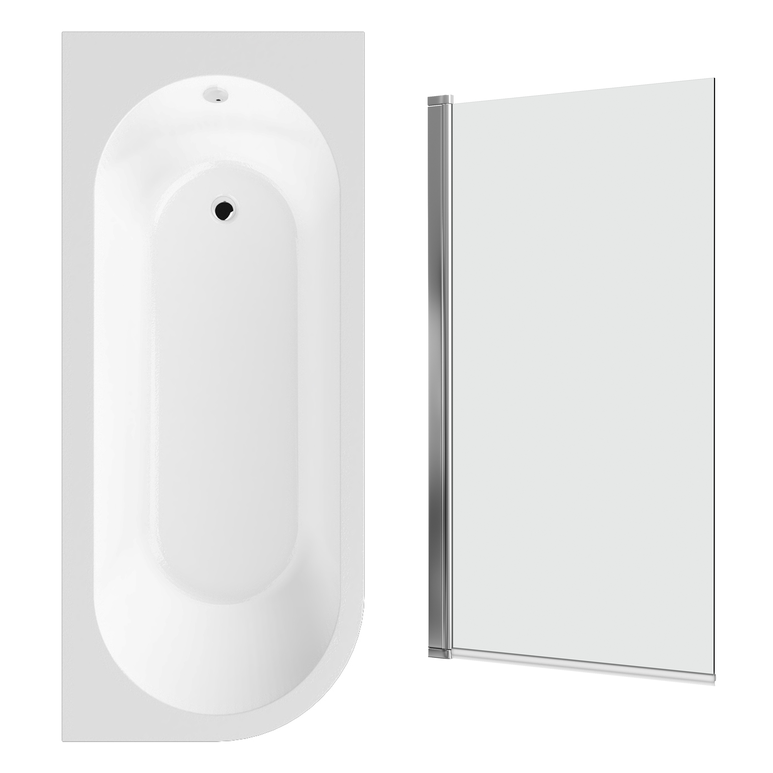 Drench J Shaped Shower Bath with Panel & Shower Screen