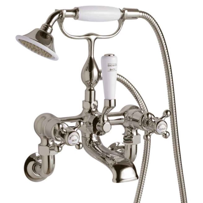 Butler & Rose Caledonia Crosshead Wall Mounted Bath Shower Mixer with Handset Kit - Nickel