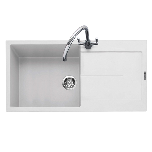 Caple Canis 1 Bowl Chalk White Granite Composite Kitchen Sink & Waste Kit with Reversible Drainer - 1000 x 500mm