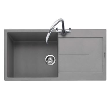 Caple Canis 1 Bowl Pebble Grey Granite Composite Kitchen Sink & Waste Kit with Reversible Drainer - 1000 x 500mm