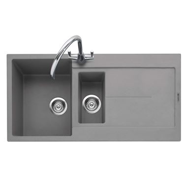 Caple Canis 1.5 Bowl Pebble Grey Granite Composite Kitchen Sink & Waste Kit with Reversible Drainer - 1000 x 500mm