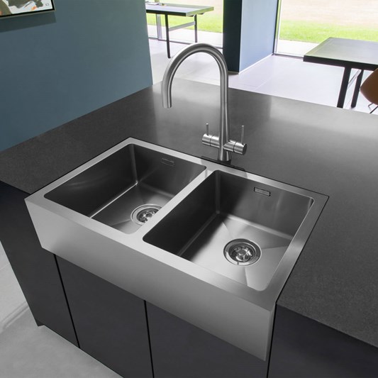 Caple Double Bowl Brushed Stainless Steel Belfast Kitchen Sink & Waste Kit - 795 x 465mm