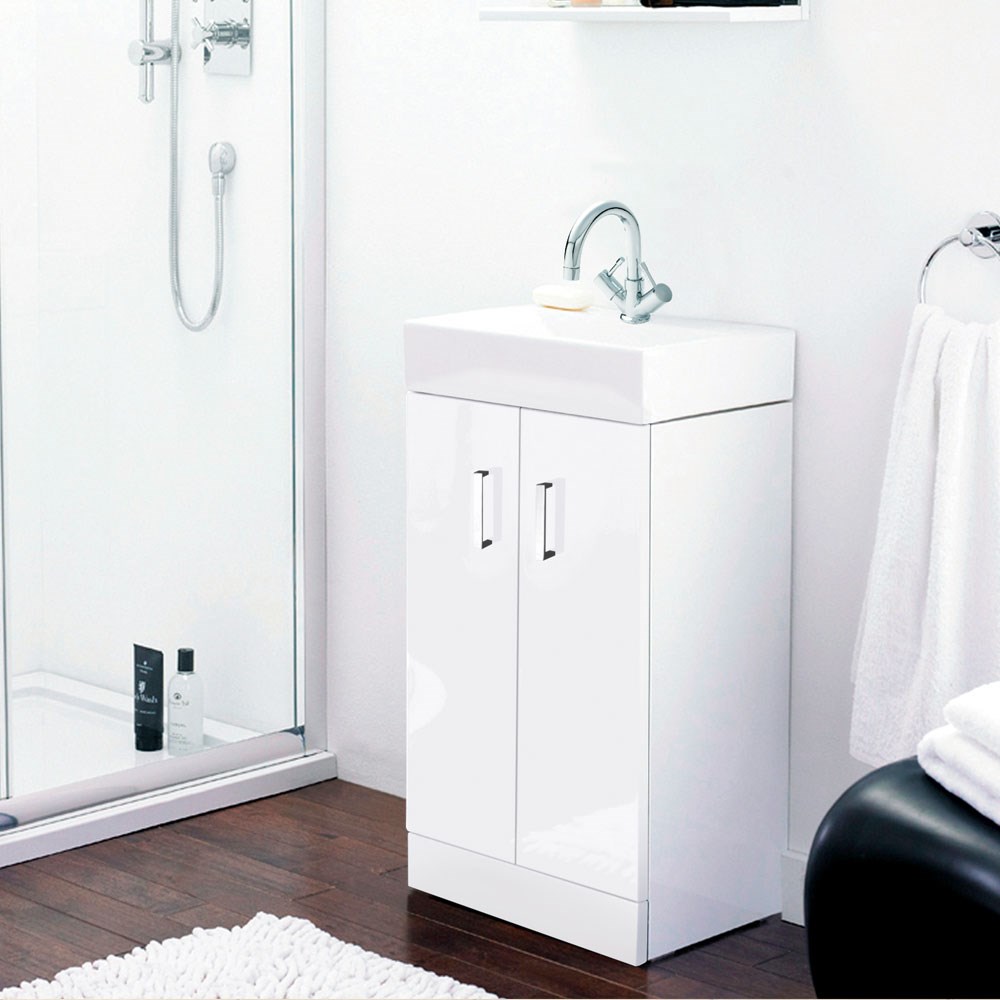 Waste Essentials 450mm Bathroom Vanity Unit /& Basin Sink Floorstanding Gloss White Tap