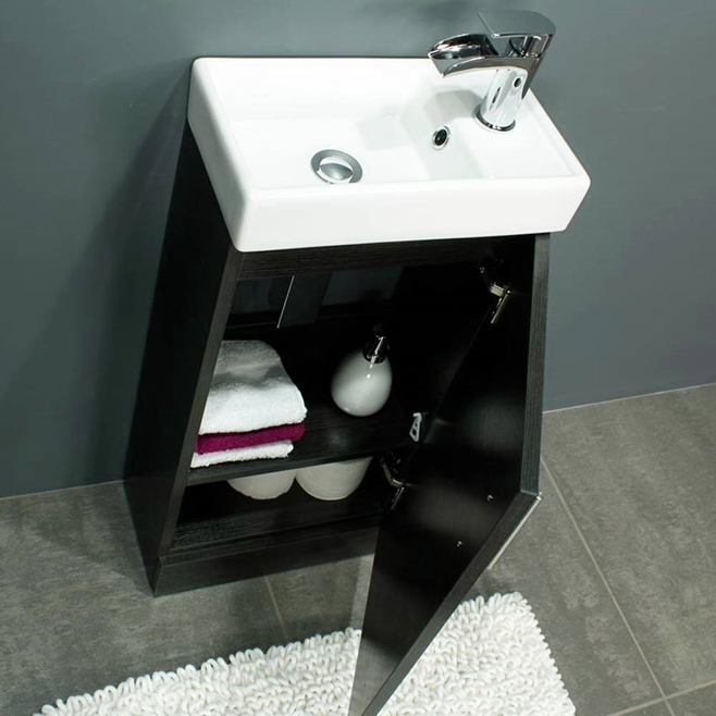 Maisie Compact 400mm Mini Cloakroom Vanity Unit and Basin - Black Ash