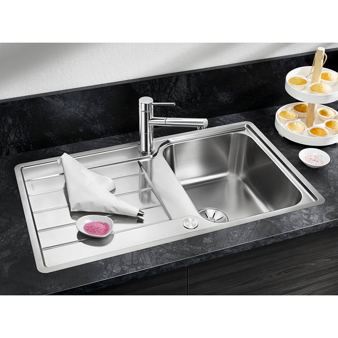 Blanco Classimo 45 S-IF Compact 1 Bowl Brushed Stainless Steel Kitchen Sink & Waste with Reversible Drainer - 860 x 500mm