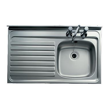 Clearwater Contract Lay-On 1000 x 500mm 1 Bowl Sink (Roll Front) & Left Hand Drainer - 2 Tap Holes