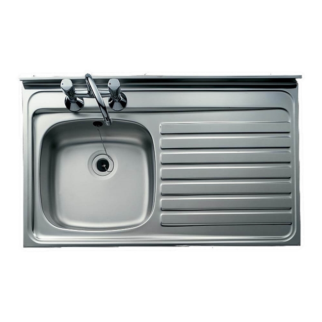 Clearwater Contract Lay-On Single Bowl Stainless Steel Sink with 2 Tap Holes & Square Front - 1000 x 500mm