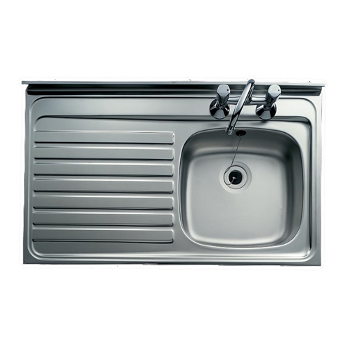 Clearwater Contract Lay-on Single Bowl Stainless Steel Sink with 2 Tap Holes & Roll Front - 1000 x 600mm