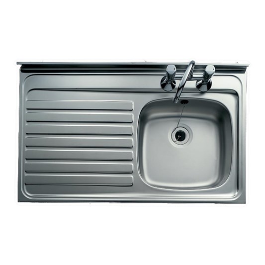 Clearwater Contract Lay-On Single Bowl Stainless Steel Sink with 2 Tap Holes & Roll Front - 1000 x 600mm