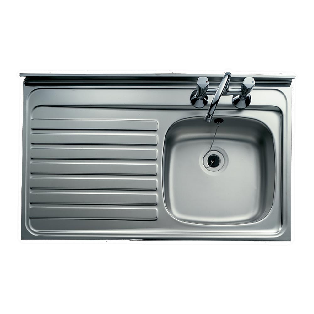 Modern Kitchen Sink Single Bowl Stainless Steel Inset RH/LH Drainer 2 Tap Holes 