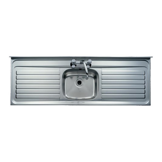Clearwater Contract Lay-On Single Bowl Stainless Steel Sink (Square Front) with Double Drainer & 2 Tap Holes - 1600 x 533mm