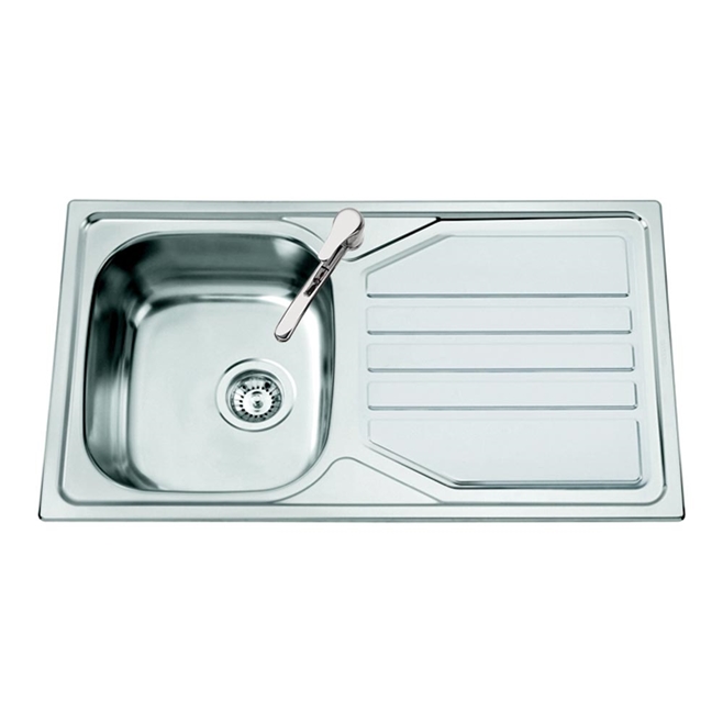 Clearwater Okio Single Bowl Satin Stainless Steel Sink & Waste with Reversible Drainer - 860 x 500mm
