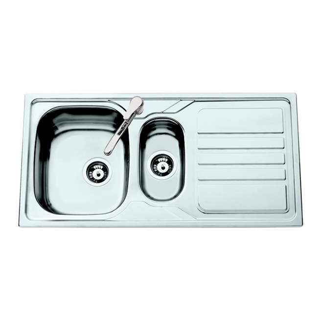 Clearwater Okio 1.5 Bowl Satin Stainless Steel Sink & Waste with Reversible Drainer - 1000 x 500mm