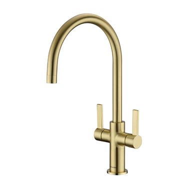 Clearwater Auva Twin Lever Mono Kitchen Mixer Tap - Brushed Brass
