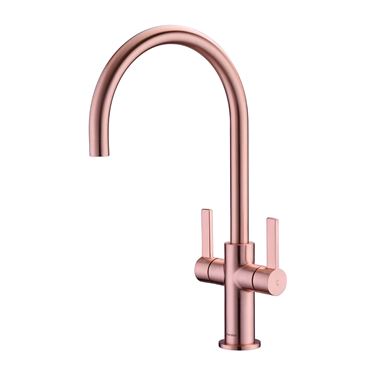 Clearwater Auva Twin Lever Mono Kitchen Mixer Tap - Brushed Copper