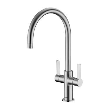 Clearwater Auva Twin Lever Mono Kitchen Mixer Tap - Brushed Nickel