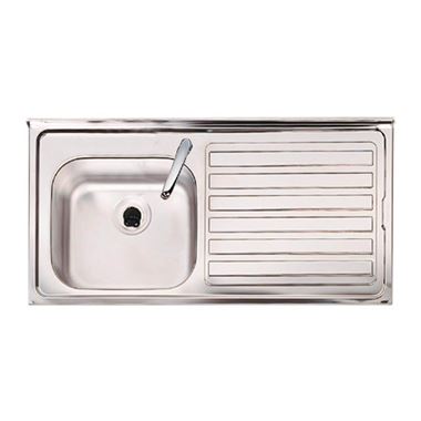 Clearwater Contract Topmount 0.9mm Gauge 1 Bowl Stainless Steel Sink with 1 Tap Hole and Right Hand Drainer - 940 x 485mm