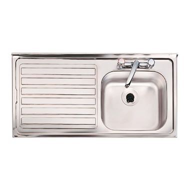 Clearwater Contract Topmount 0.9mm Gauge 1 Bowl Stainless Steel Sink & Left Hand Drainer - 2 Tap Holes