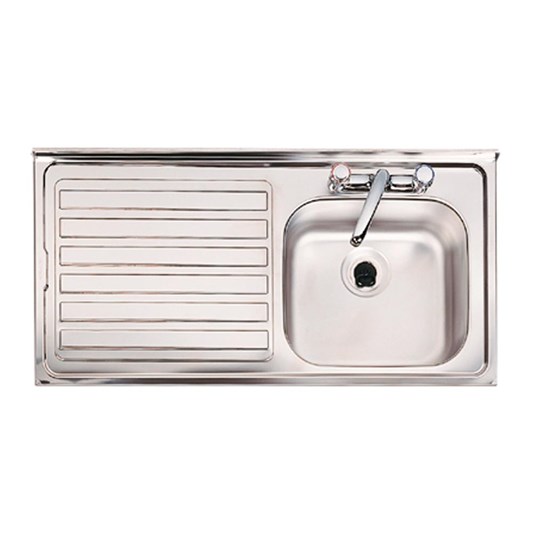 Clearwater Contract Topmount 0.9mm Gauge 1 Bowl Stainless Steel Sink with 2 Tap Holes - 940 x 485mm