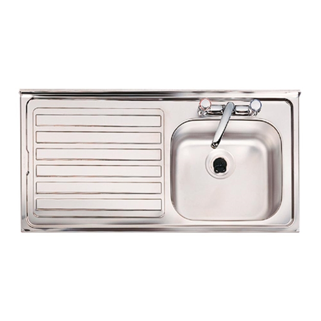 Clearwater Contract Topmount 0.9mm Gauge 1 Bowl Stainless Steel Sink with 2 Tap Holes - 940 x 485mm