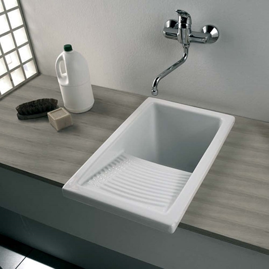 White Ceramic Laundry Sink, Utility Sink With Countertop