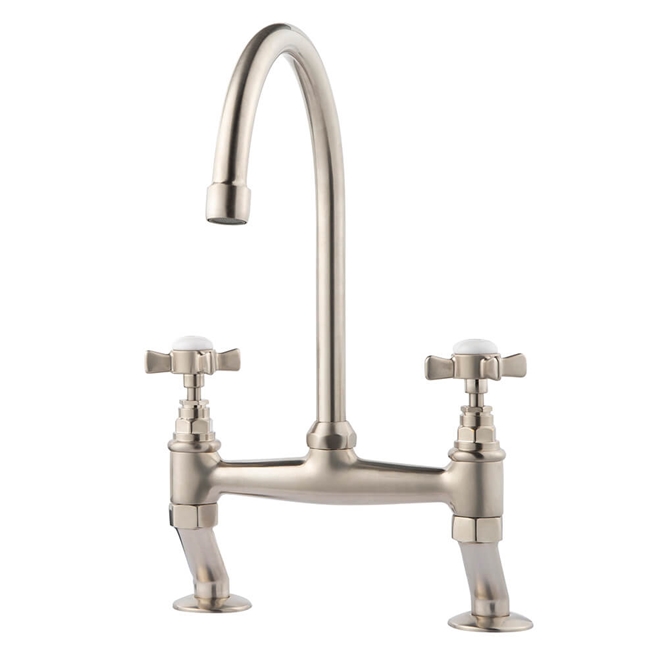 Clearwater Cottage Twin Crosshead Bridge Sink Mixer with Swivel Spout