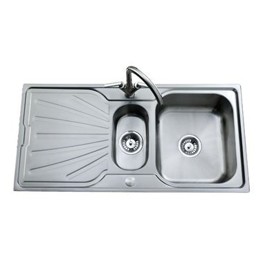 Clearwater Deep Blue 1.5 Bowl Brushed Stainless Steel Sink - Reversible