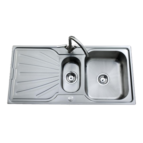 Clearwater Deep Blue 1.5 Bowl Brushed Stainless Steel Sink & Waste with Reversible Drainer - 1000 x 490mm