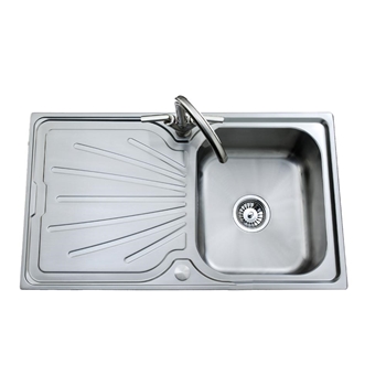 Clearwater Deep Blue Compact Single Bowl Brushed Stainless Steel sink & Waste with Reversible Drainer - 800 x 500mm
