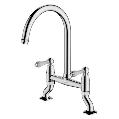 Clearwater Elegance Twin Lever Bridge Sink Mixer with Swivel Spout - Chrome