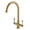 Clearwater Elegance Traditional Twin Lever Mono Kitchen Mixer - Brushed Brass