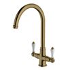Clearwater Elegance Twin Lever Mono Sink Mixer with Swivel Spout - Brushed Bronze