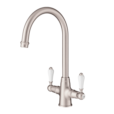 Clearwater Elegance Twin Lever Mono Sink Mixer with Swivel Spout - Brushed Nickel