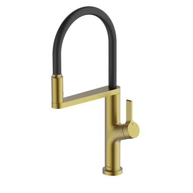 Clearwater Galex Single Lever Mono Pull Out Kitchen Mixer and Cold Filtered Water Tap - Brushed Brass