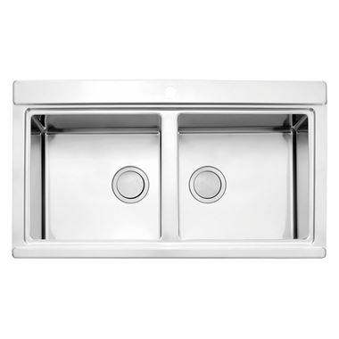 Clearwater Glacier Double Bowl Brushed Stainless Steel Sink & Waste - 897 x 510mm