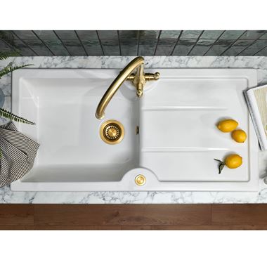 Thomas Denby Harmony XL 1 Bowl Ceramic Kitchen Sink & Presto Automatic Waste with Reversible Drainer - 1000 x 500mm