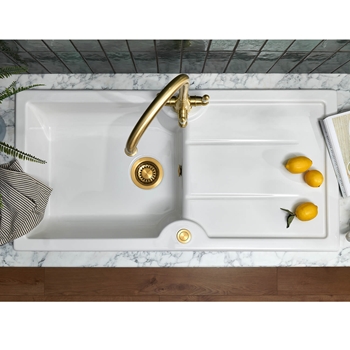 Thomas Denby Harmony XL 1 Bowl Ceramic Kitchen Sink & Presto Automatic Waste with Reversible Drainer - 1000 x 500mm
