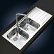 Clearwater Linear Double Bowl Brushed Stainless Steel Sink with Waste - Left Hand Drainer