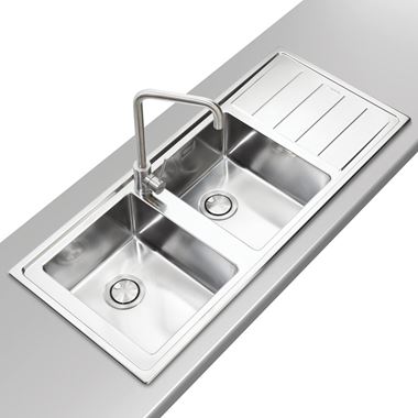 Clearwater Linear Plus Double Bowl Brushed Stainless Steel Sink & Wastes - 1160 x 500mm