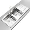 Clearwater Linear Plus Double Bowl Brushed Stainless Steel Sink with Waste - Right Hand Drainer