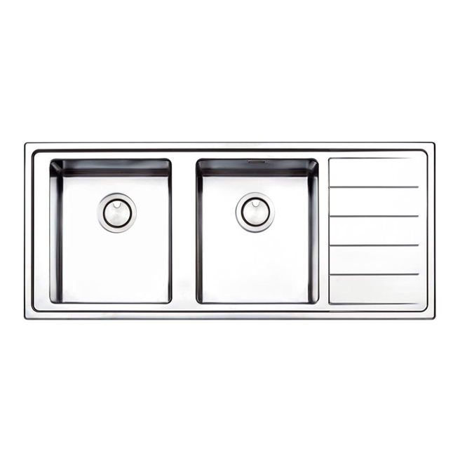 Clearwater Linear Plus Double Bowl Brushed Stainless Steel Sink & Wastes - 1160 x 500mm